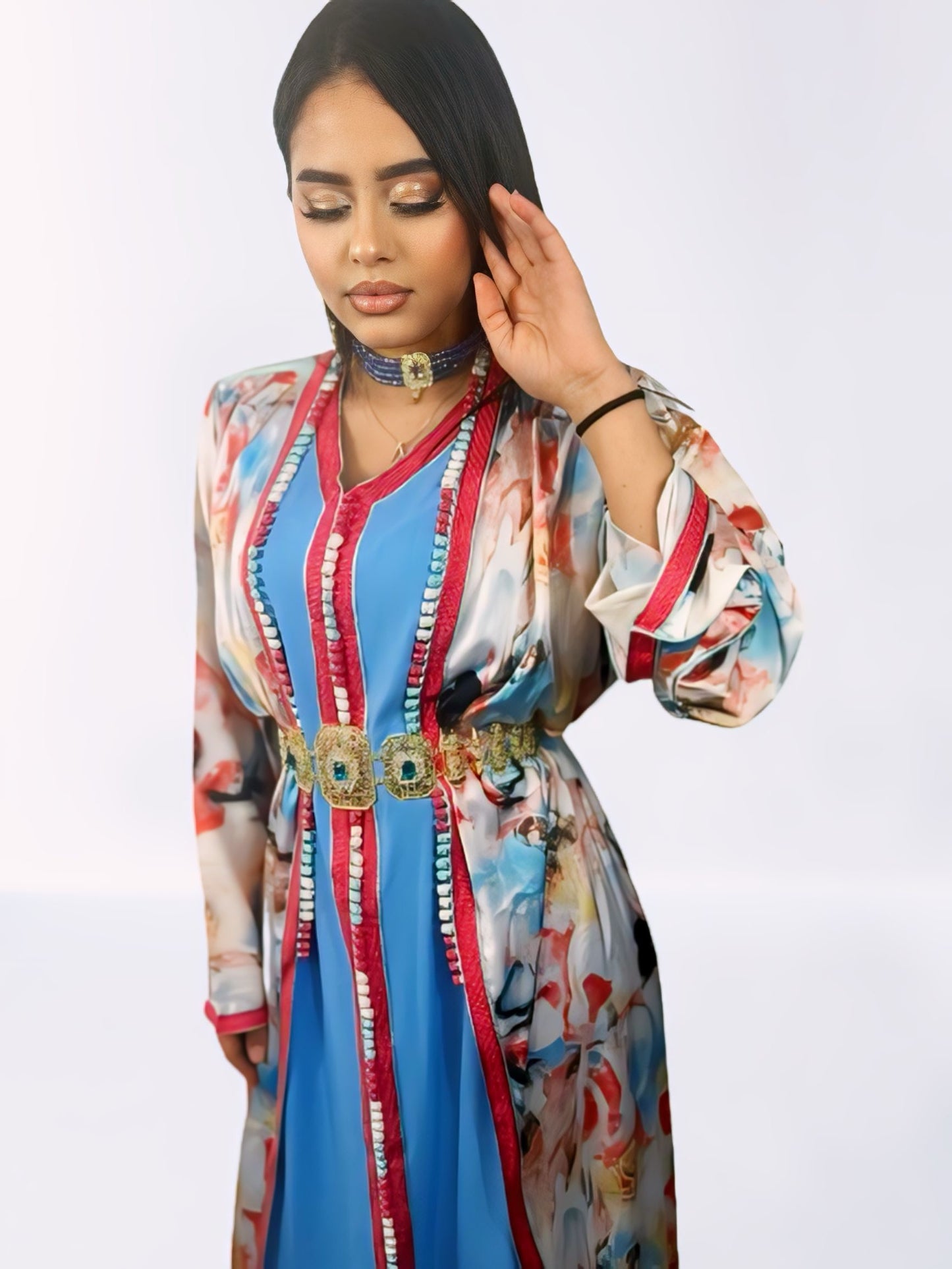 Caftan NOUR Bleu et Beige